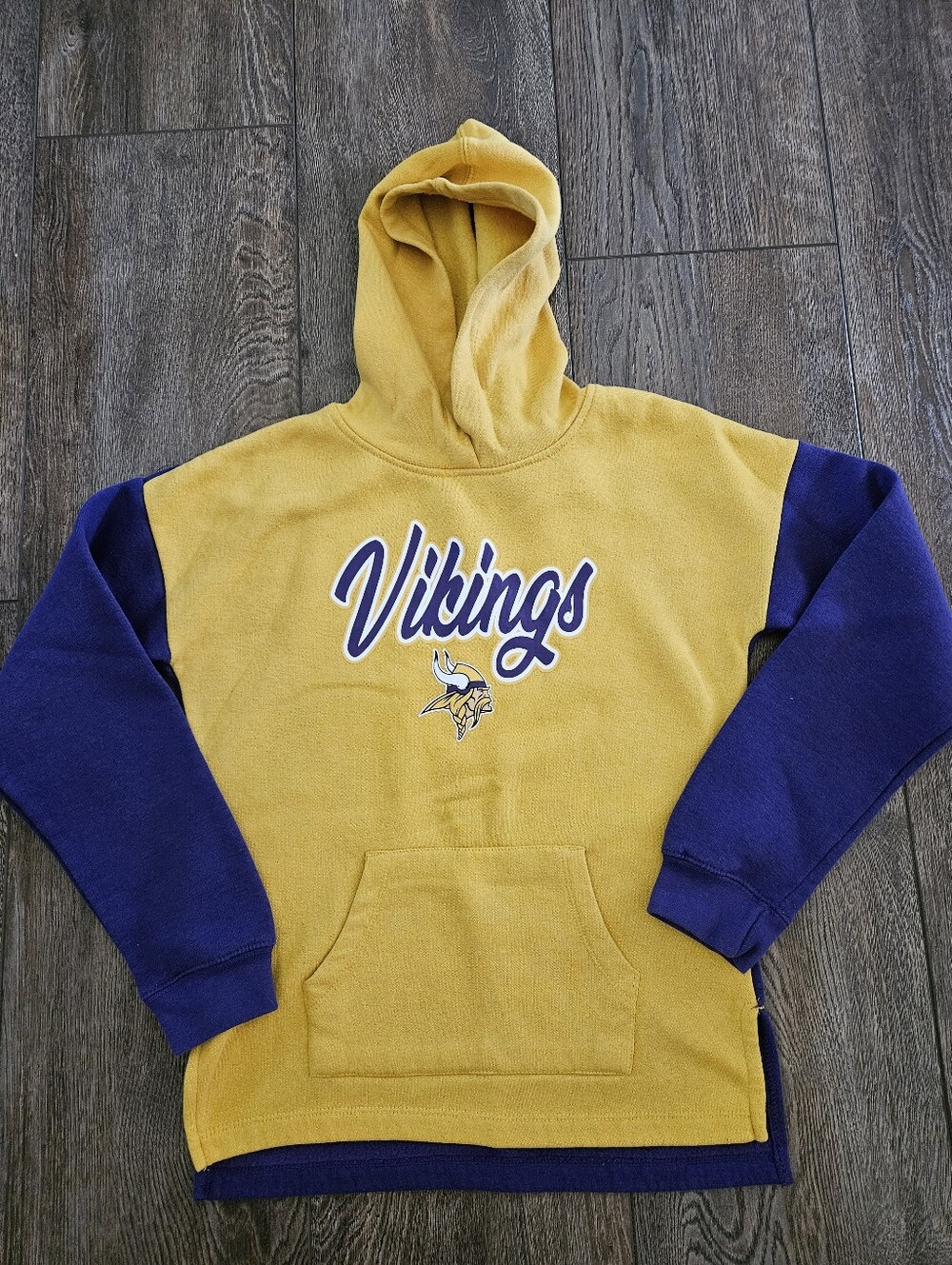 NFL Vikings Yellow and Purple Hooded Sweatshirt, Girls Large (10/12)